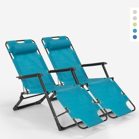 2er Set Liegestühle Strandliegen Sonnenliegen klappbar für Garten und Strand Emily Lux Zero Gravity Aktion
