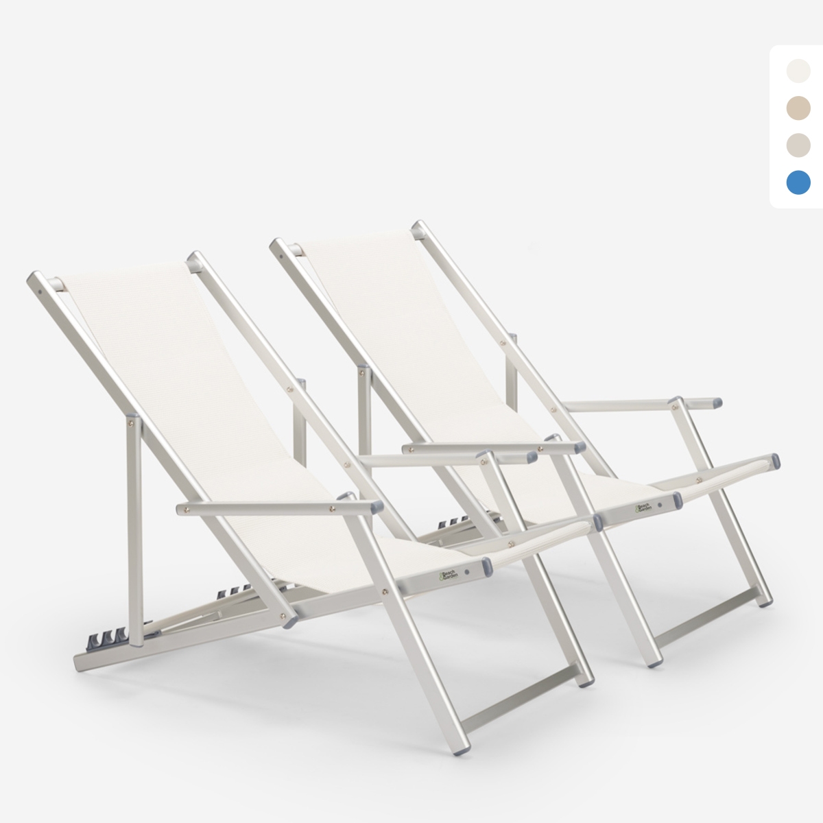 2 chaises de plage pliantes avec accoudoirs en aluminium Riccione Gold Lux Catalogue