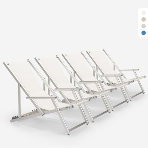 4er Set Liegestühle Sonnenliegen Strandliegen mit Armlehnen aus Aluminium klappbar Riccione Gold Lux Aktion