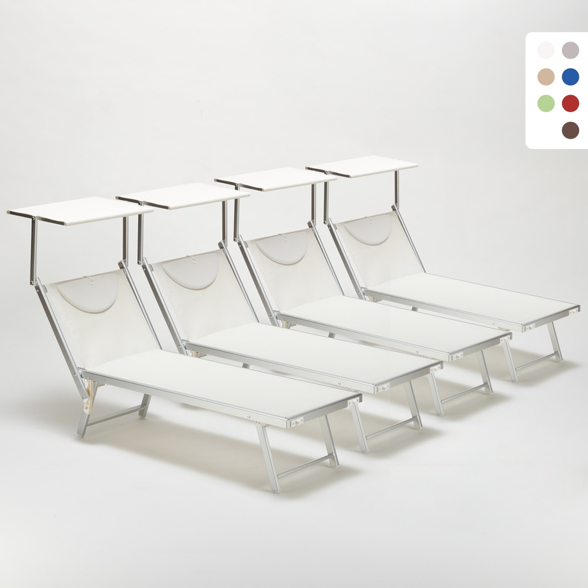 4er Set professionelle Strandliegen aus Aluminium mit Dach Santorini Eigenschaften
