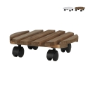 Carrello porta piante rotondo in legno con ruote Offerta