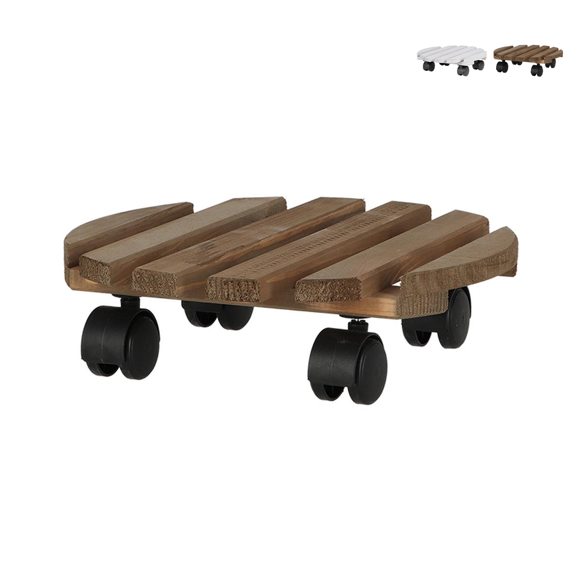 Carrello porta piante rotondo in legno con ruote Offerta