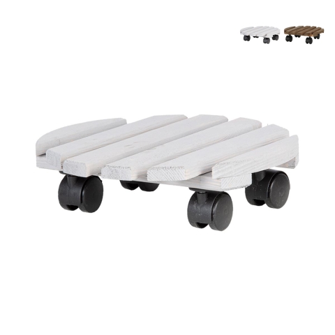 Chariot rond pour plantes en bois avec roulettes Promotion