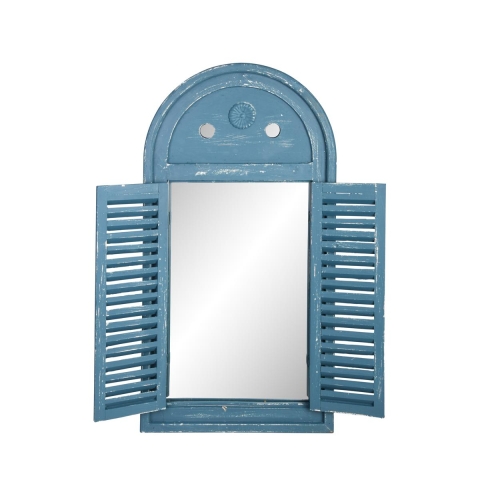 Miroir avec cadre en forme de fenêtre avec volets bleus Promotion