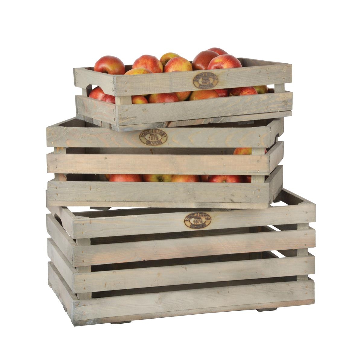 Ensemble de 3 caisses en bois FSC pour fruits et légumes Promotion Ensemble de 3 caisses en bois FSC pour fruits et légumes Promotion