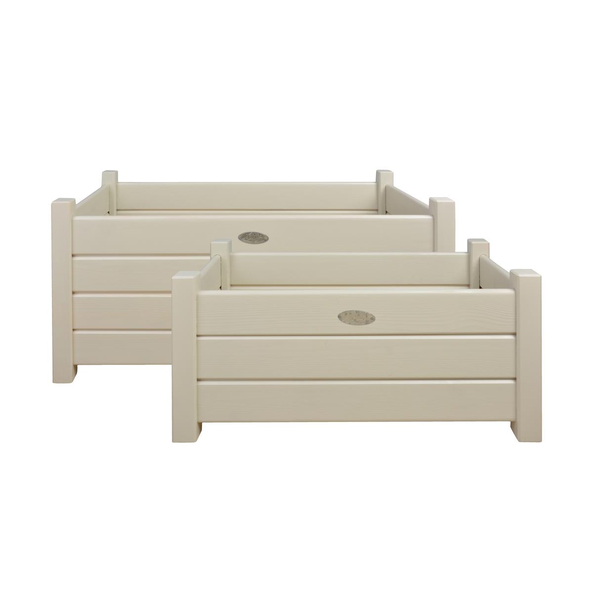 Ensemble de 2 jardinières rectangulaires en bois blanc pour jardin terrasse Promotion