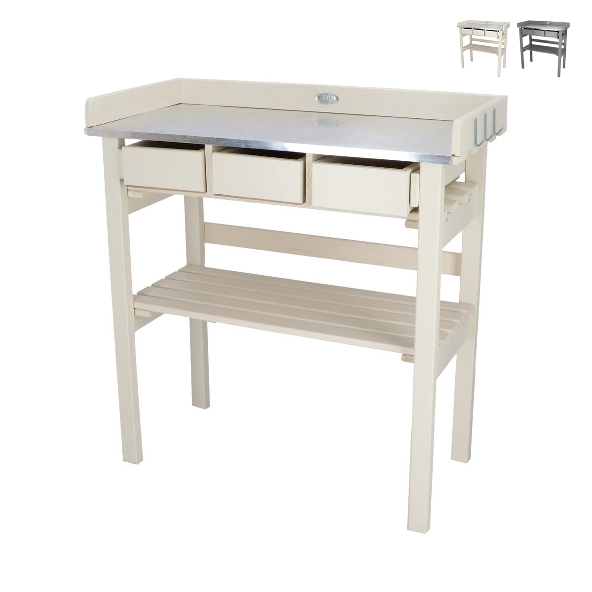 Établi en bois avec plateau en métal galvanisé et 3 tiroirs Offre Établi en bois avec plateau en métal galvanisé et 3 tiroirs Offre