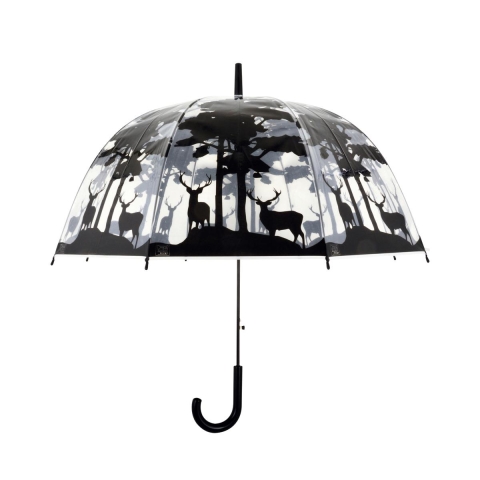 Transparenter Regenschirm mit Wald- und Hirschmotiv Aktion