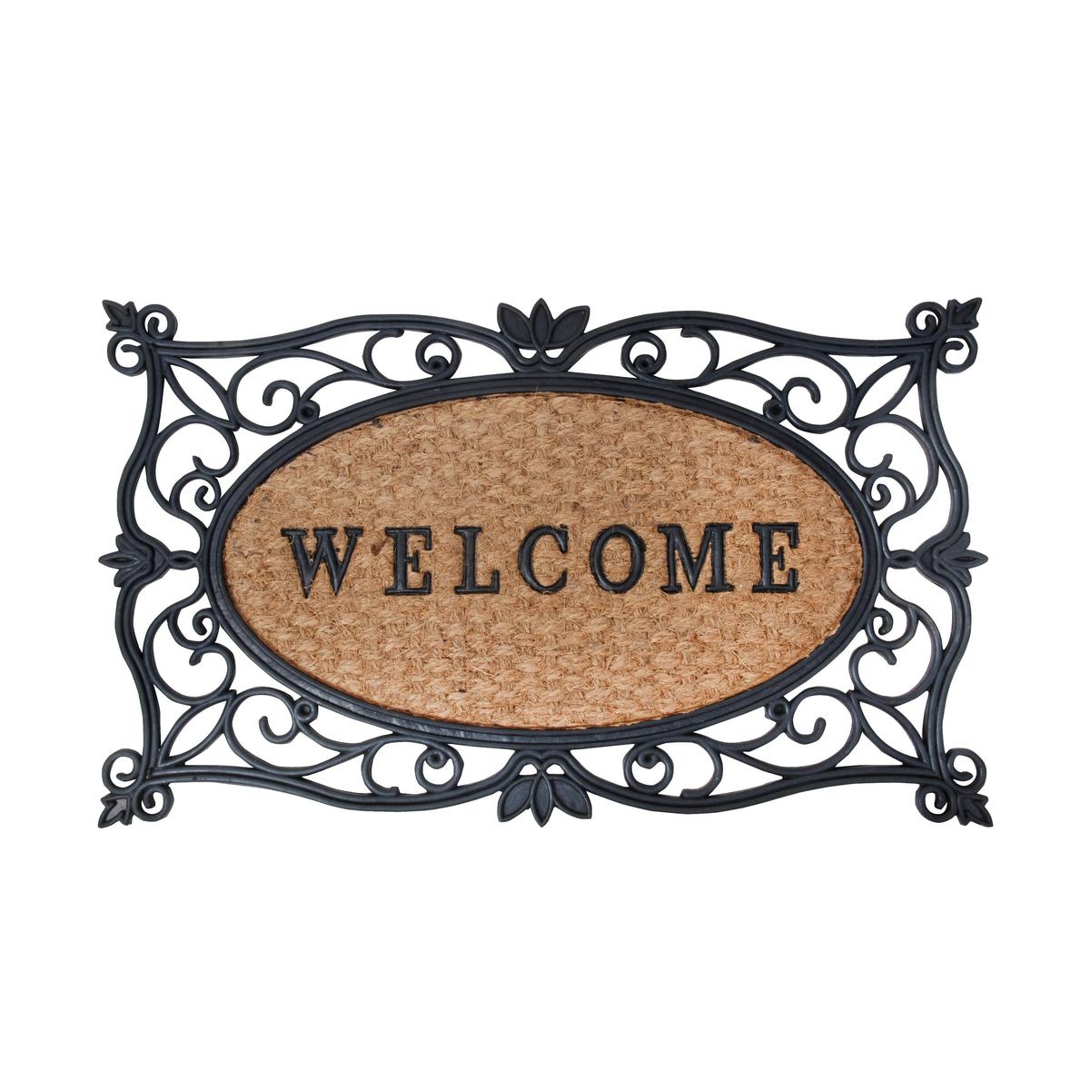 Paillasson élégant en fibre de coco et caoutchouc avec inscription "Welcome" Promotion