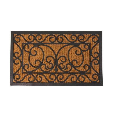 Paillasson rectangulaire en fibre de coco et caoutchouc style classique Promotion