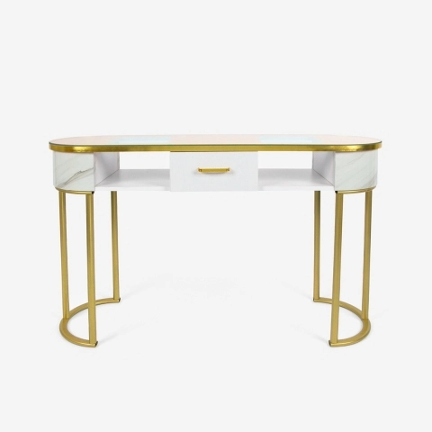 Table manucure esthéticienne en verre et métal doré effet marbre Jess Promotion