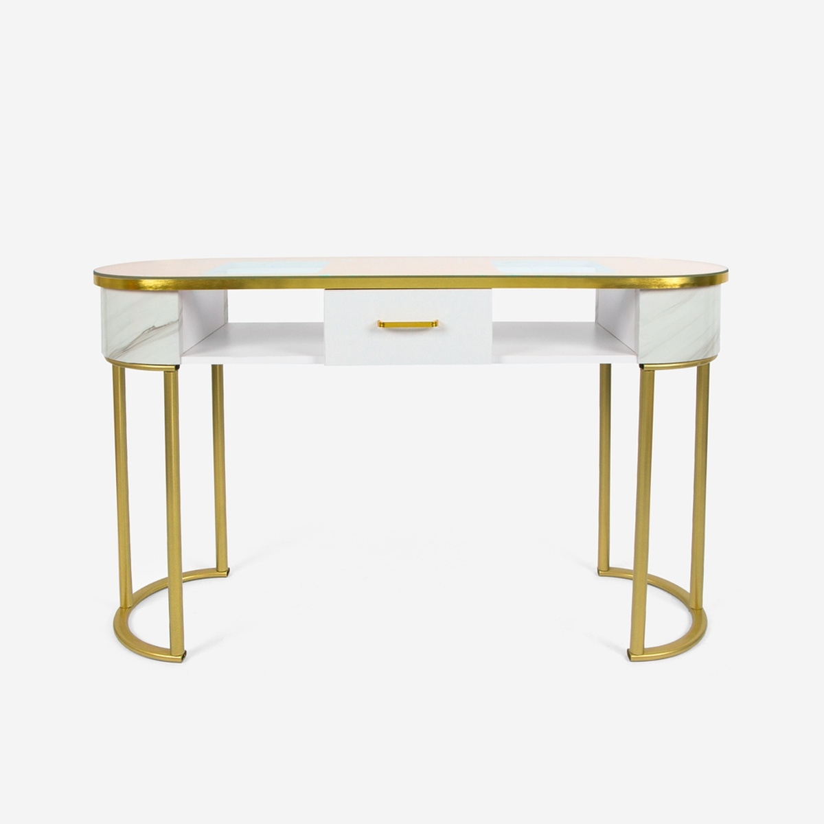 Table manucure esthéticienne en verre et métal doré effet marbre Jess Promotion