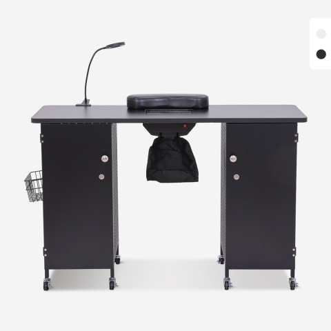 Manikürtisch mit Rädern Saugvorrichtung Lampe weiß schwarz Talos Aktion