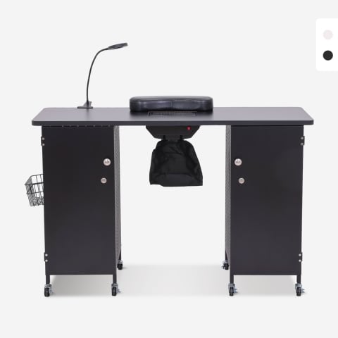 Tavolo per manicure con ruote aspiratore lampada bianco nero Talos Promozione