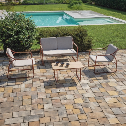 Ensemble de jardin moderne 2 fauteuils canapé et table basse Tinos Promotion
