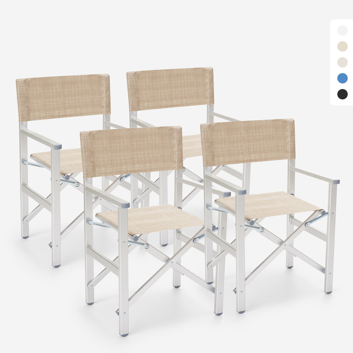 4 chaises de plage pliables portables textilène aluminium Regista Gold