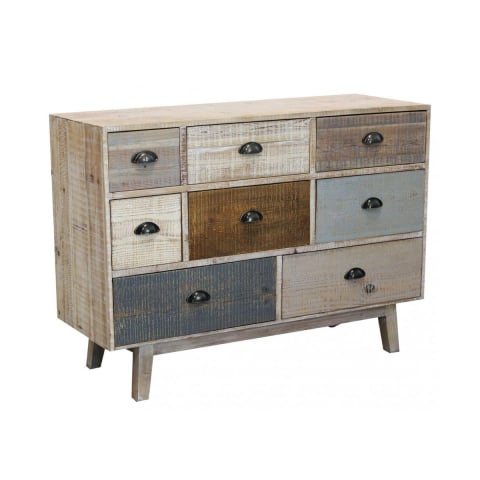 Bunte Holzkommode mit 8 Schubladen, Shabby Chic, Modell Donald Aktion
