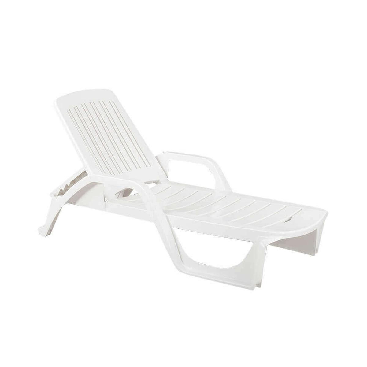Chaise longue de jardin piscine en polypropylène blanc avec roues Zanzibar Promotion Chaise longue de jardin piscine en polypropylène blanc avec roues Zanzibar Promotion