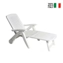 Chaise longue de jardin pliante blanche en plastique avec roulettes Cancun Offre