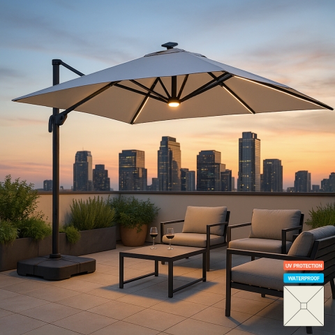 Ombrellone giardino anti uv con Luce Solare Led quadrato 3x3m braccio alluminio Paradise Promozione