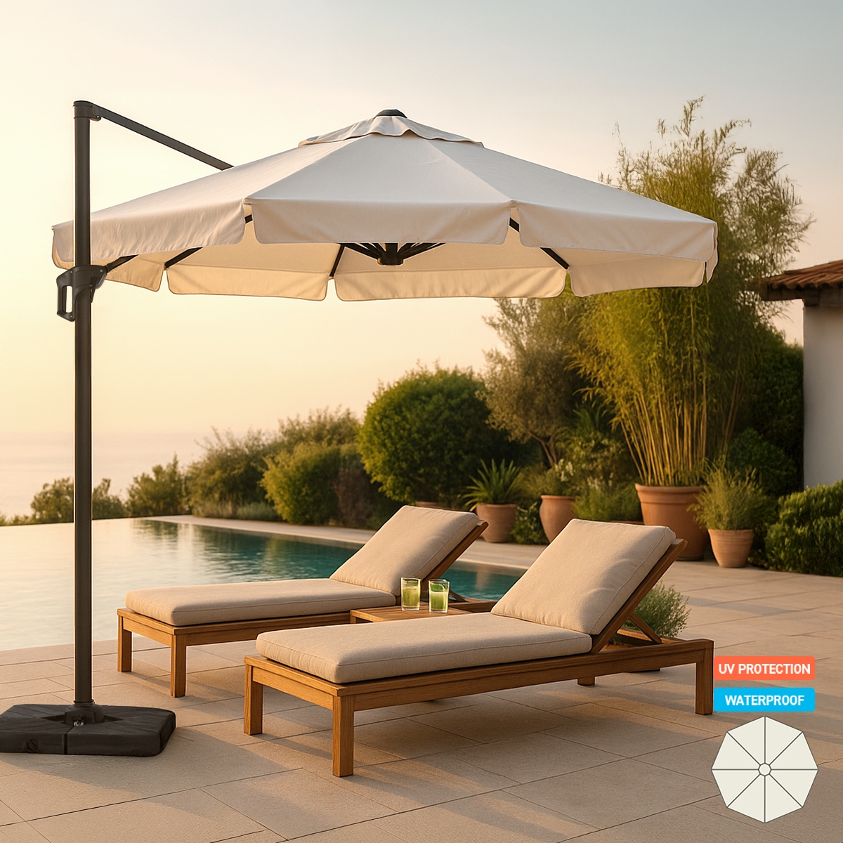Parasol déporté de jardin 3x3 terrasse Boracay Promotion