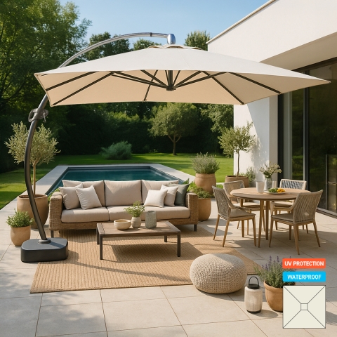 Parasol de jardin déporté 3.5 m carré bras en aluminium Copenaghen Promotion