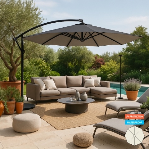 Parasol de jardin déporté 3 mètres octogonal en aluminium bar Fan Noir Promotion