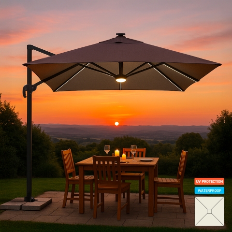Parasol de jardin déporté bras réglable et LED 3x3 Paradise Brown Light Promotion