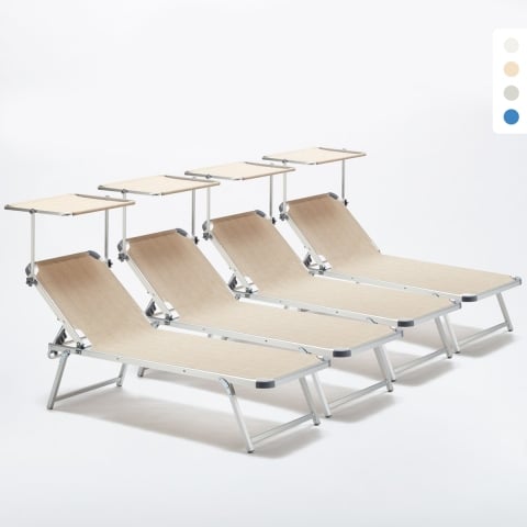 4 bains de soleil de plage en aluminium avec pare-soleil Nettuno Promotion