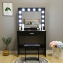 Postazione trucco nero con lampadine LED specchio sgabello Gaia Black Scelta
