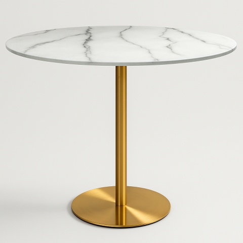 Table de salle à manger ronde style Goblet 120cm effet marbre doré Monika+ Promotion