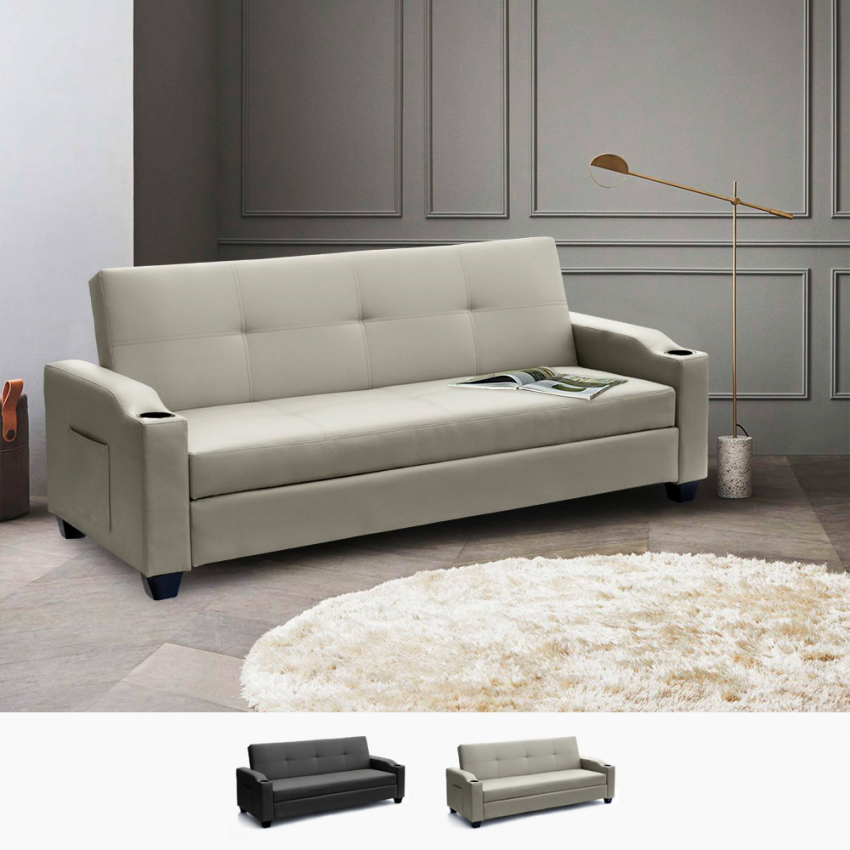 Canapé convertible 2 places clic-clac inclinable en similicuir Ambra Promotion Canapé convertible 2 places clic-clac inclinable en similicuir Ambra Promotion