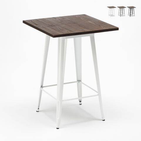Tavolino alto Tolix per sgabelli industrial metallo acciaio e legno 60x60 Welded Promozione