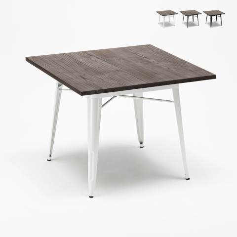 Table industrielle Tolix acier et bois 80x80 restaurant maison Allen Promotion