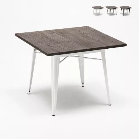 tavolo industrial in acciaio e legno 80x80 bar e casa allen Promozione