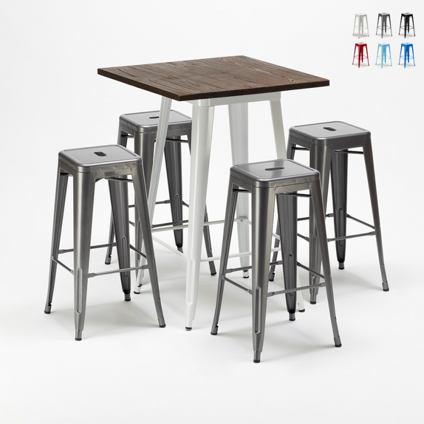 table haute + 4 tabourets métalliques style pour bars et pubs harlem Choix table haute + 4 tabourets métalliques style pour bars et pubs harlem Choix