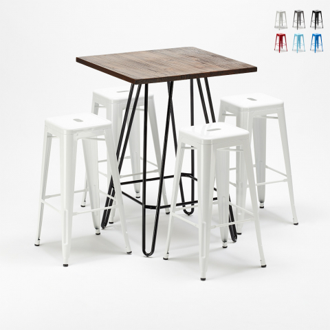 Set tavolo alto e 4 sgabelli in metallo stile Tolix industrial Kips Bay per pub Promozione