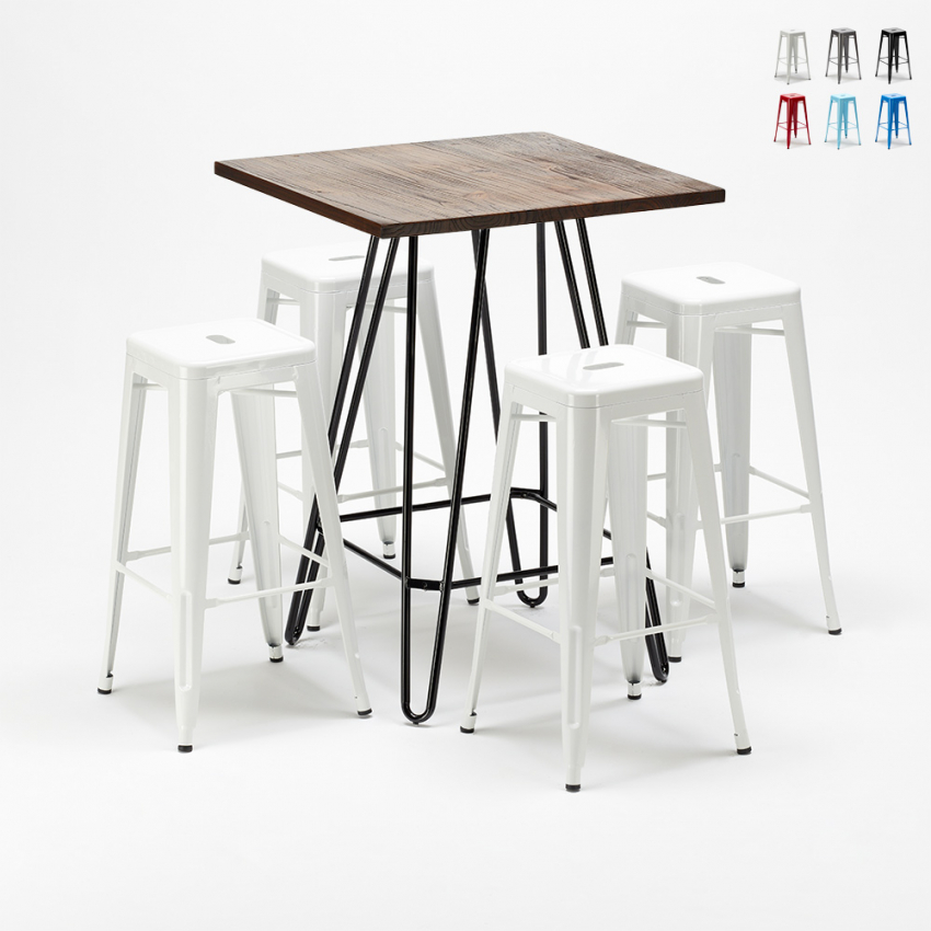table haute 60×60 + 4 tabourets de bar style industriel kips bay Promotion table haute 60×60 + 4 tabourets de bar style industriel kips bay Promotion