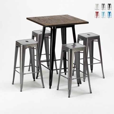 Table haute + 4 tabourets en métal Tolix style industriel Little Italy Promotion