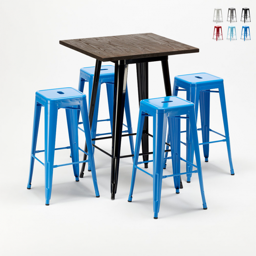 set tavolo alto e 4 sgabelli in metallo stile industrial little italy Caratteristiche set tavolo alto e 4 sgabelli in metallo stile industrial little italy Caratteristiche