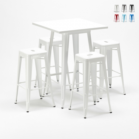 Tavolo alto e 4 sgabelli in metallo design Tolix industriale Union Square per pub Promozione