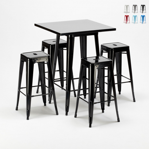 tavolo alto e 4 sgabelli in metallo stile industriale new york bar pub Promozione
