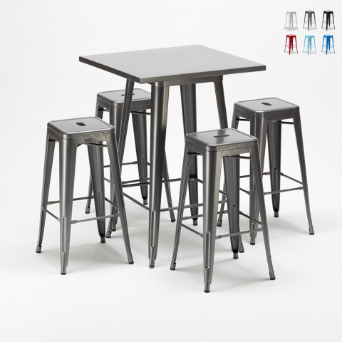 table haute + 4 tabourets métalliques conçus par industrial gowanus Promotion