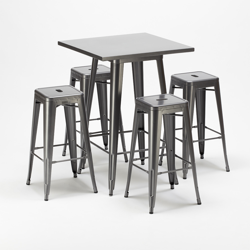 high table and 4 metal stools set tolix industrial style for bars and pubs  gowanus