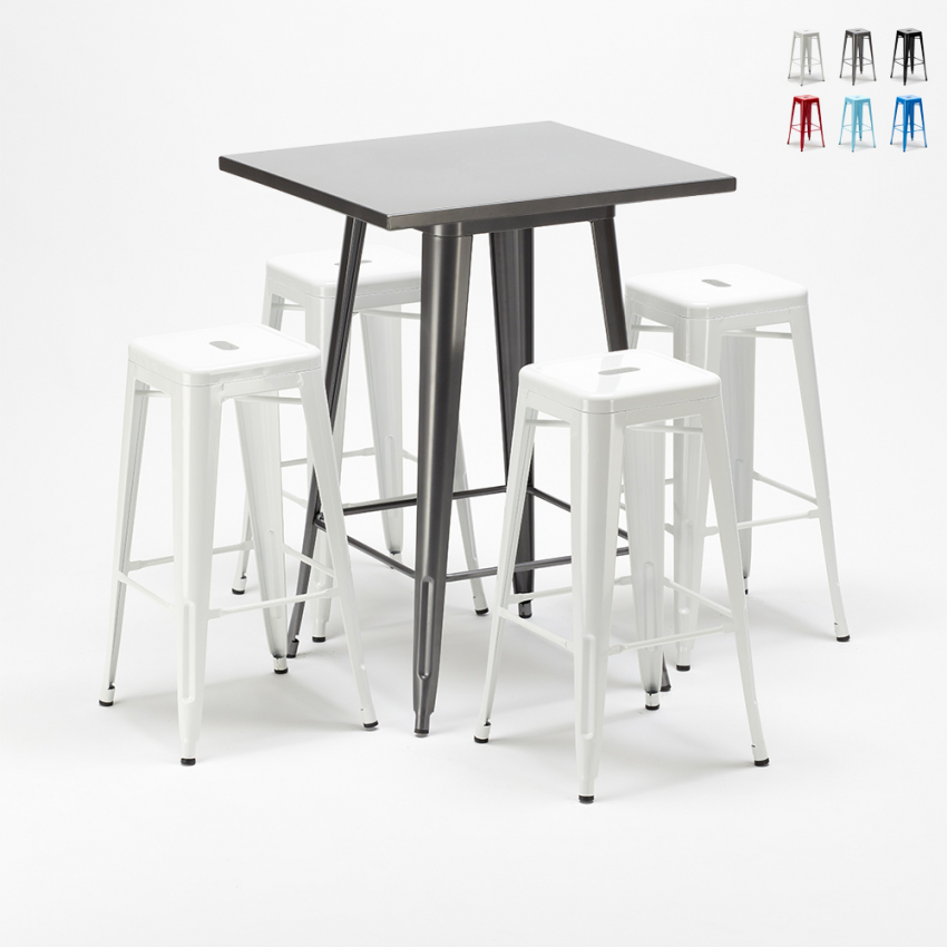 set tavolo alto e 4 sgabelli in metallo design industriale gowanus Stock set tavolo alto e 4 sgabelli in metallo design industriale gowanus Stock
