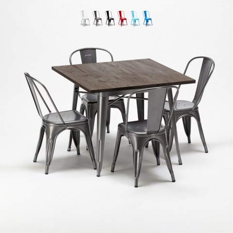 set tavolo quadrato e sedie in metallo design industriale jamaica Promozione