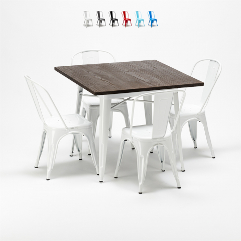 table + 4 chaises carrées en métal bois style industriel midtown Promotion