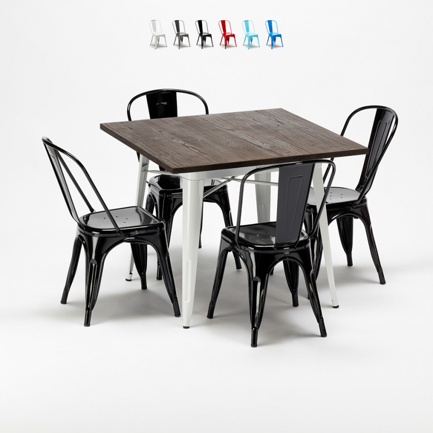 set tavolo quadrato e sedie in metallo legno stile industriale midtown Costo