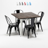 table + 4 chaises carrées en métal bois Lix style industriel midtown 
