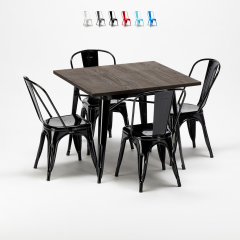 set tavolo quadrato in legno e sedie in metallo stile industriale west village Promozione